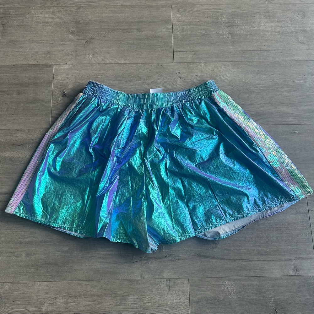 QUEEN OF SPARKLES Iridescent Blue Athletic Shorts